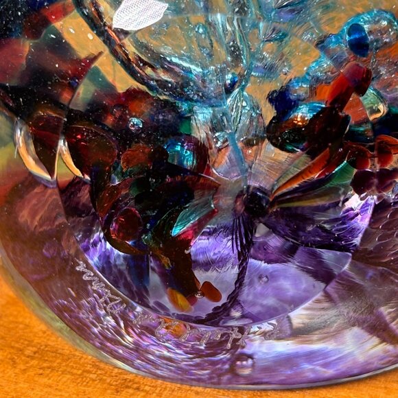 Signed Robert Held Art Glass Paperweight Vintage Studio Glass Orb Purple & Teal - Picture 4 of 12